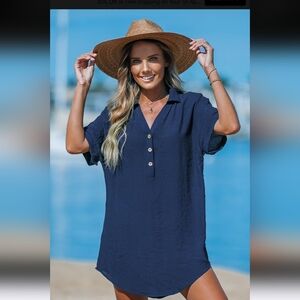 cupshe White Button-Up collar style cover up